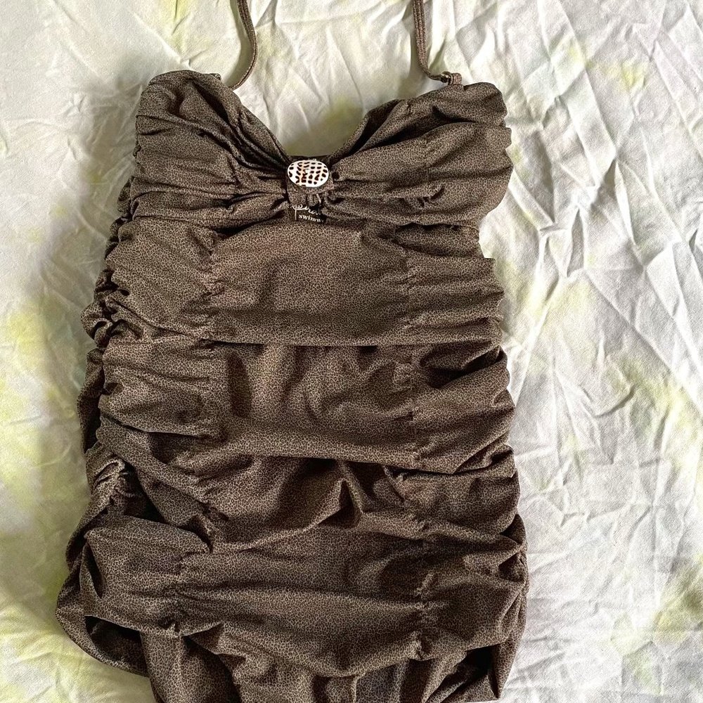 TORI PRAVER Swimwear MARILYN RUCHED ONE PIECE LEOPARD PRINT SWIMSUIT